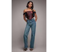 Goddiva Mid Wash Straight Leg Denim Jeans In Blue Blue