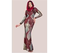 Goddiva Modesty Contrast Sequin Maxi Dress - Wine by Goddiva - Wine - 8
