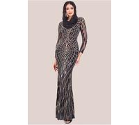Goddiva Modesty Geo Sequin Maxi Dress - Black by Goddiva - Black - 10