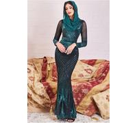 Goddiva Modesty Starburst Sequin Maxi Dress - Emerald by Goddiva - Emerald - 8