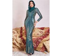 Goddiva Modesty Two Toned Sequin Maxi - Emerald Green by Goddiva - Emerald - 10