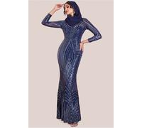 Goddiva Modesty Two Toned Sequin Maxi - Navy by Goddiva - Navy - 8
