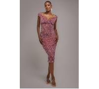 Goddiva Multi Sequin & Velvet Bardot Midi Dress - Blush Pink by Goddiva - Blush Pink - 16