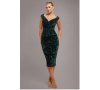 Goddiva Multi Sequin & Velvet Bardot Midi - Emerald Green by Goddiva - Emerald - 8