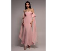 Goddiva Multiway Cape Chiffon Sweetheart Maxi Dress In Light Pink Light Pink