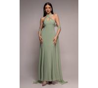 Goddiva Multiway Cape Chiffon Sweetheart Maxi Dress In Pale Green Pale Green