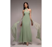 Goddiva Multiway Cape Chiffon Sweetheart Maxi Dress - Sage Green by Goddiva - Sage Green - 10