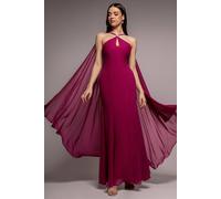 Goddiva Multiway Cape Chiffon With Embellished Trim Maxi Dress In Magenta Magenta 12