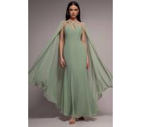 Goddiva Multiway Cape Chiffon With Embellished Trim Maxi Dress In Pale Green Pale Green 10
