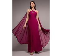 Goddiva Multiway Cape Chiffon With Embellished Trim Maxi Dress - Magenta by Goddiva - Magenta - 8