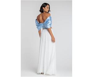 Goddiva Off Shoulder Back Satin Bow Scuba Corset - Light Blue by Goddiva - Light Blue - 12