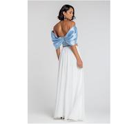 Goddiva Off Shoulder Back Satin Bow Scuba Corset - Light Blue by Goddiva - Light Blue - 6