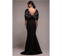 Goddiva Off Shoulder Back Satin Bow Scuba Maxi Dress - Black by Goddiva - Black - 14