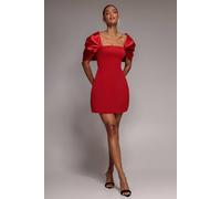 Goddiva Off Shoulder Back Satin Bow Scuba Mini Dress In Red Red 10