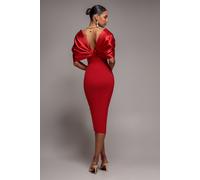Goddiva Off Shoulder Back Satin Bow Wrap Crepe Midi Dress - Red by Goddiva - Red - 8