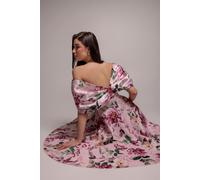 Goddiva Off Shoulder Floral Bow Back A Line Midi Dress - Blush Pink by Goddiva - Blush - 10