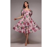 Goddiva Off Shoulder Floral Bow Back A Line Midi Dress In Light Pink Light Pink