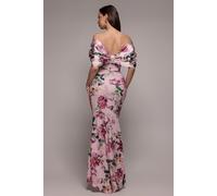 Goddiva Off Shoulder Floral Bow Back Maxi Dress - Blush Pink by Goddiva - Blush - 12