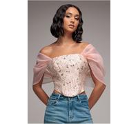 Goddiva Off Shoulder Jacquard Top With Organza Wings - Blush Pink by Goddiva - Blush Pink - 6