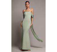 Goddiva Off Shoulder Velvet Satin Wing Cape Maxi Dress - Sage Green by Goddiva - Sage Green - 16