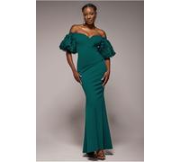 Goddiva Off The Shoulder 3D Puffed Sleeve Sweetheart Maxi Dress - Emerald Green by Goddiva - Emerald Green - 14