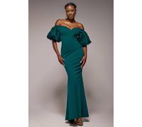 Goddiva Off The Shoulder 3D Puffed Sleeve Sweetheart Maxi Dress In Emerald Emerald 10