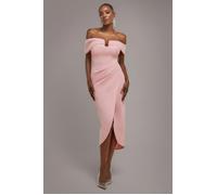 Goddiva Off The Shoulder Chiffon Wing Scuba Crepe Midi Dress - Blush Pink by Goddiva - Blush Pink - 18