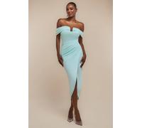 Goddiva Off The Shoulder Chiffon Wing Scuba Crepe Midi Dress In Mint Mint 14