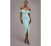 Goddiva Off The Shoulder Chiffon Wing Scuba Crepe Midi Dress In Mint Mint 18
