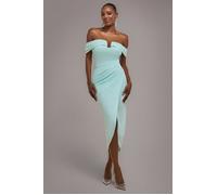 Goddiva Off The Shoulder Chiffon Wing Scuba Crepe Midi Dress - Mint Green by Goddiva - Mint - 14