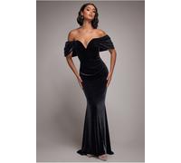 Goddiva Off The Shoulder Deep Plunge Velvet Maxi Dress - Black by Goddiva - Black - 16