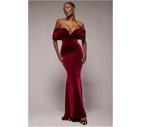 Goddiva Off The Shoulder Deep Plunge Velvet Maxi Dress - Burgundy by Goddiva - Burgundy - 14