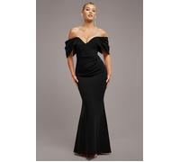 Goddiva Off The Shoulder Draped Sleeve Maxi Dress - Black by Goddiva - Black - 10