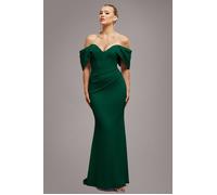 Goddiva Off The Shoulder Draped Sleeve Maxi Dress - Emerald Green by Goddiva - Emerald Green - 12