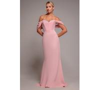 Goddiva Off The Shoulder Draped Sleeve Maxi Dress With Diamante Neckline - Blush Pink by Goddiva - Blush Pink - 18