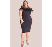 Goddiva Off The Shoulder Feather Midi Dress In Black Black 20