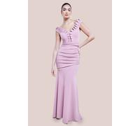 Goddiva Off The Shoulder Frill Gathered Maxi Dress In Rose Rose 18