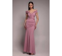 Goddiva Off The Shoulder Frill Gathered Maxi Dress In Rose Rose