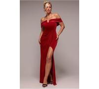 Goddiva Off The Shoulder Front Split Velvet Maxi Dress - Red by Goddiva - Red - 16