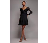 Goddiva Off The Shoulder Lace Skater Mini Dress In Black Black