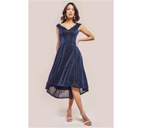 Goddiva Off The Shoulder Lurex High Low Dress - Navy by Goddiva - Navy - 10