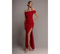 Goddiva Off The Shoulder Maxi Dress With Split In Red Red