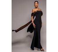 Goddiva Off The Shoulder Mirror Foil Angel Wing Cape Maxi Dress - Black by Goddiva - Black - 16