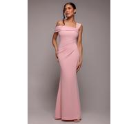 Goddiva Off The Shoulder Pleated Waist Maxi Dress - Blush Pink by Goddiva - Blush - 18