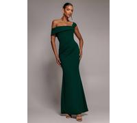 Goddiva Off The Shoulder Pleated Waist Maxi Dress In Emerald Emerald