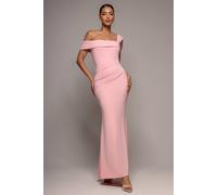 Goddiva Off The Shoulder Pleated Waist Maxi Dress In Light Pink Light Pink