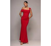 Goddiva Off The Shoulder Pleated Waist Maxi Dress In Red Red