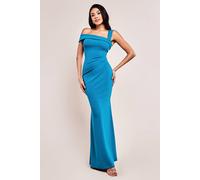 Goddiva Off The Shoulder Pleated Waist Maxi Dress In Teal Teal 14