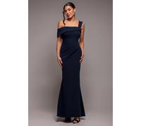 Goddiva Off The Shoulder Pleated Waist Maxi Dress - Navy by Goddiva - Navy - 14
