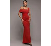 Goddiva Off The Shoulder Pleated Waist Maxi Dress - Red by Goddiva - Red - 18